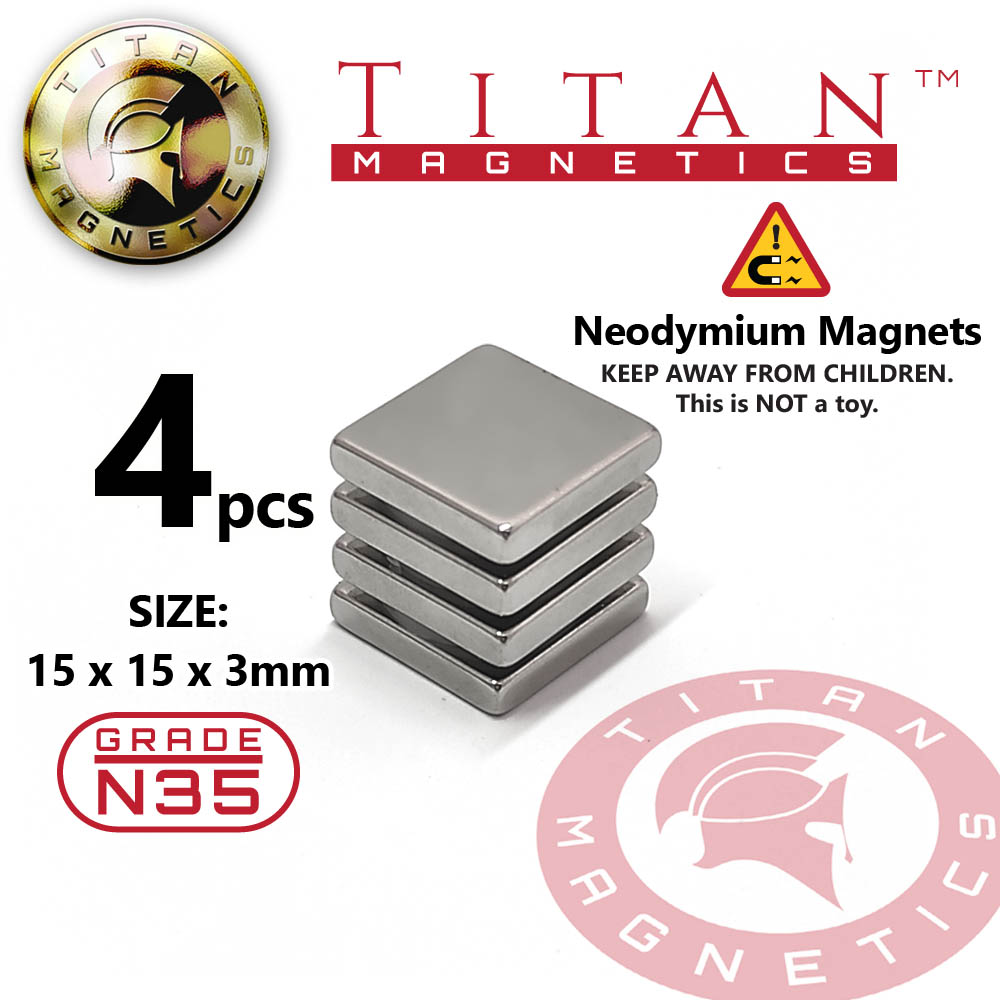 Cuboid Neodymium Magnets – 15x15x3mm, N35 4pcs, Square Shaped Strong ...