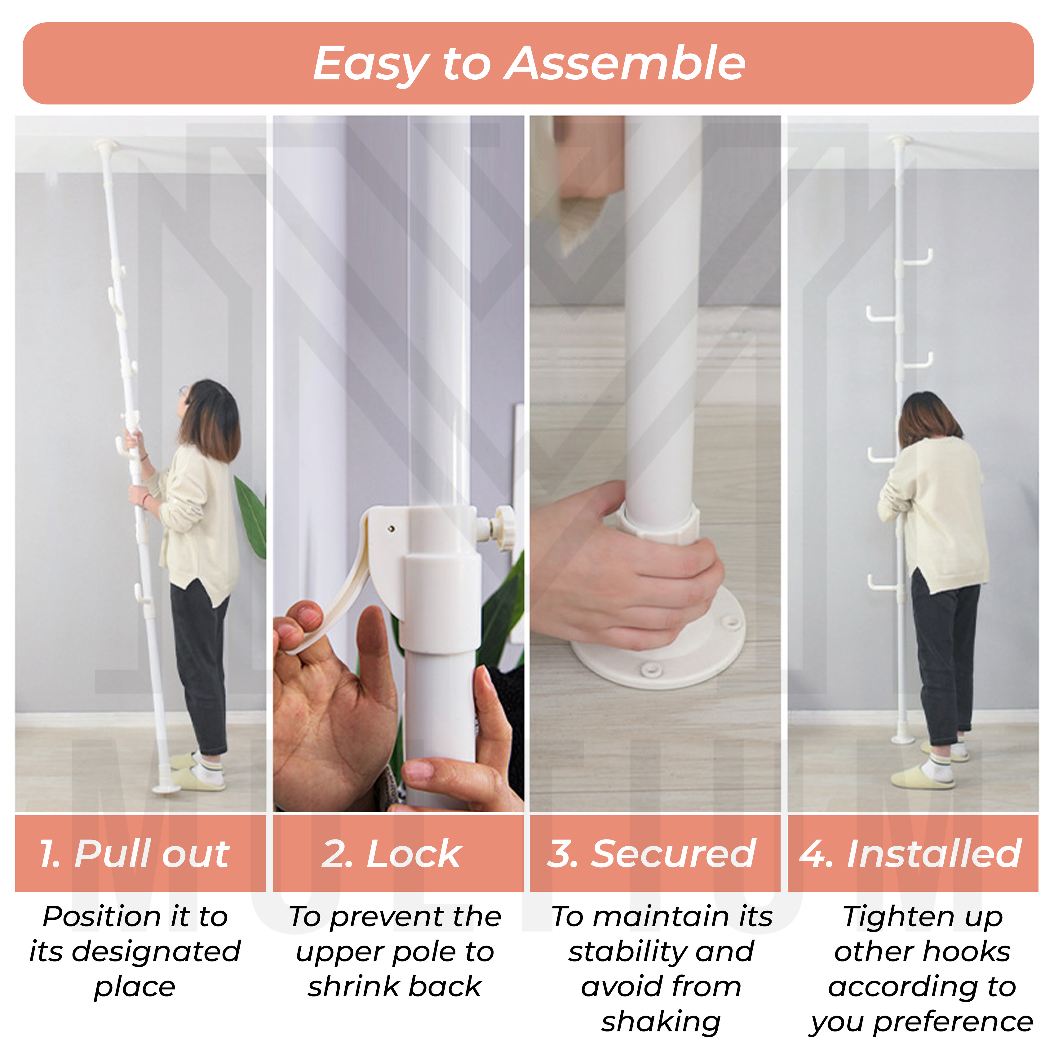 Floor to Ceiling Drying Pole Adjustable Standing Laundry Tension with 6 ...