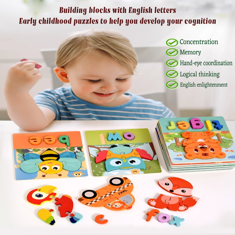 Montessori 3D Wooden Puzzle Jigsaw for Children Cartoon Animal Puzzles ...