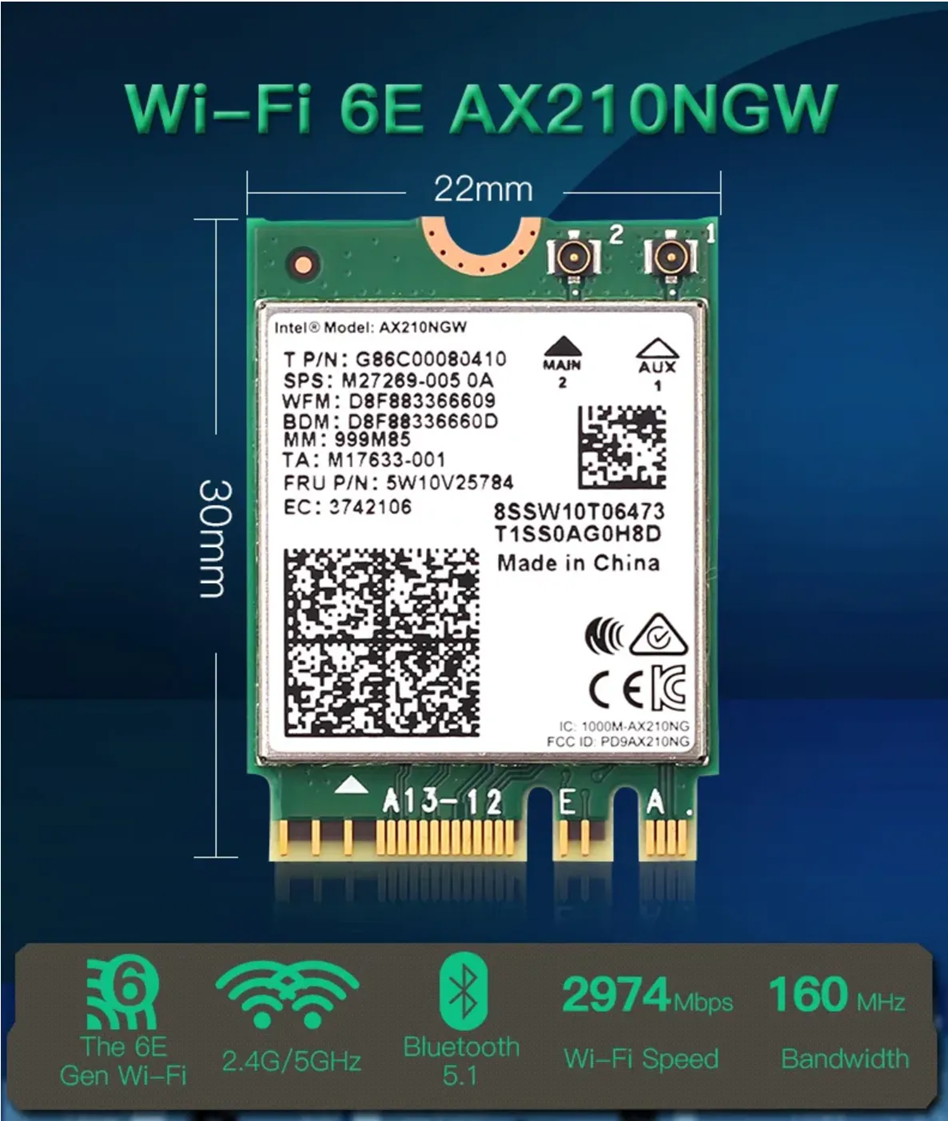 Wi-Fi 6E AX210NGW Wireless WiFi Card BT5.2 M.2 2230 REKONG