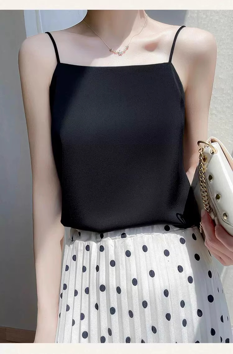 CLOSIVERSE Soft Silky Satin Cami Spaghetti Strap Women Top Silk ...