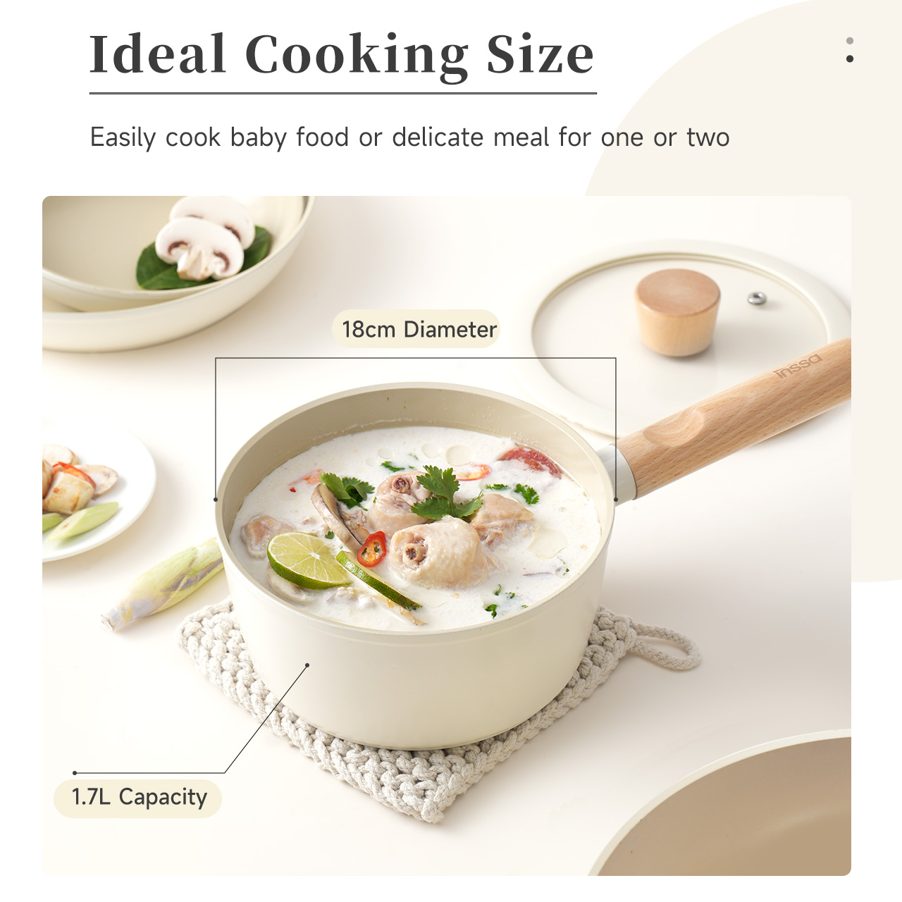 INSSA Saucepan丨18cm Pot丨Caramel Pudding Series丨Non-Stick Ceramic ...