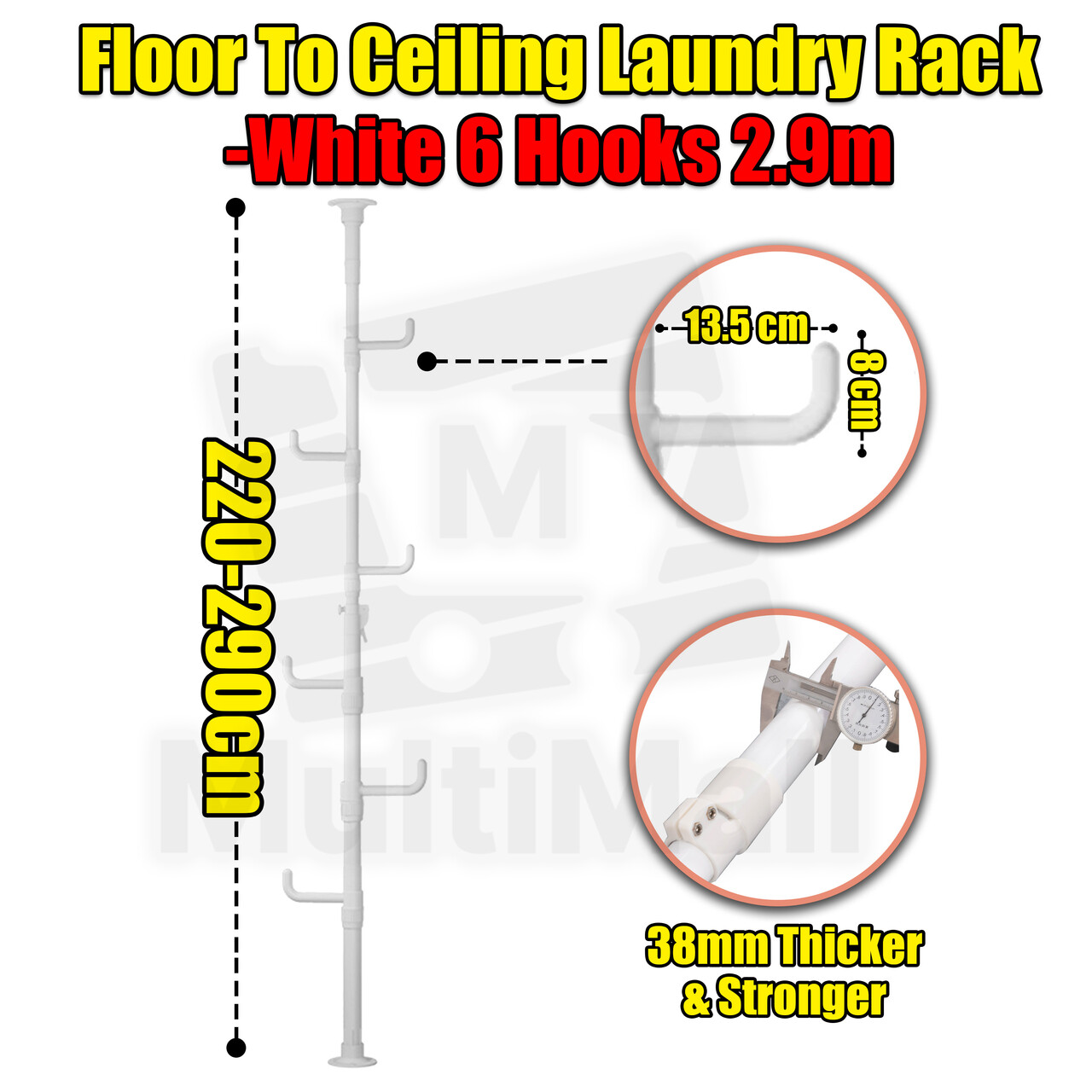 Floor to Ceiling Drying Pole Adjustable Standing Laundry Tension Rod ...
