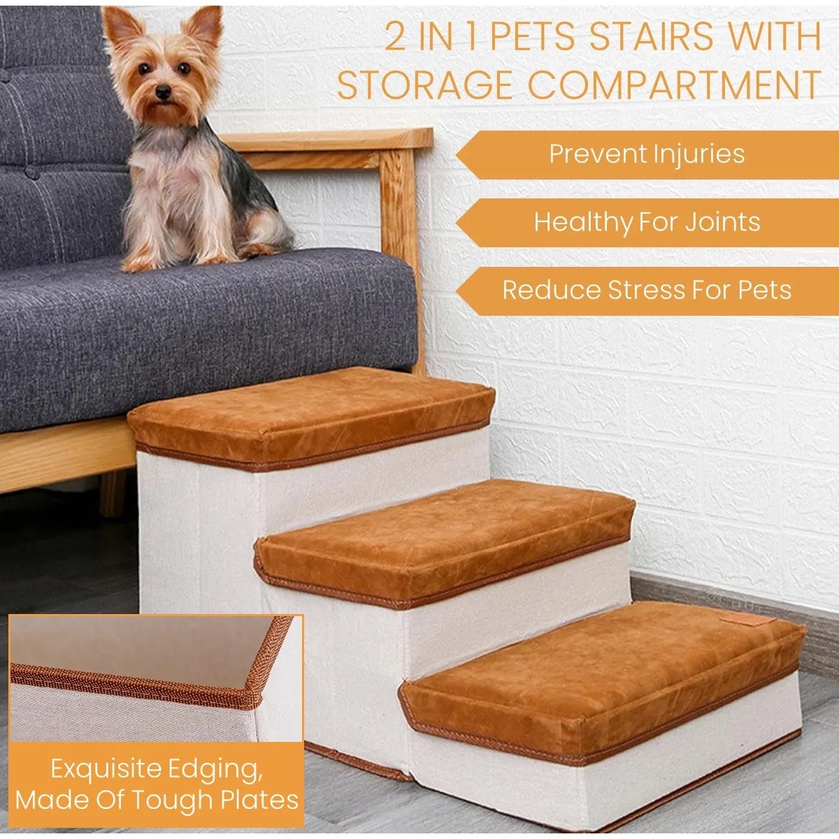 Solid Wood Dog Stair Steps Adjustable Pet Dog Ladder Sponge Dog Slope ...
