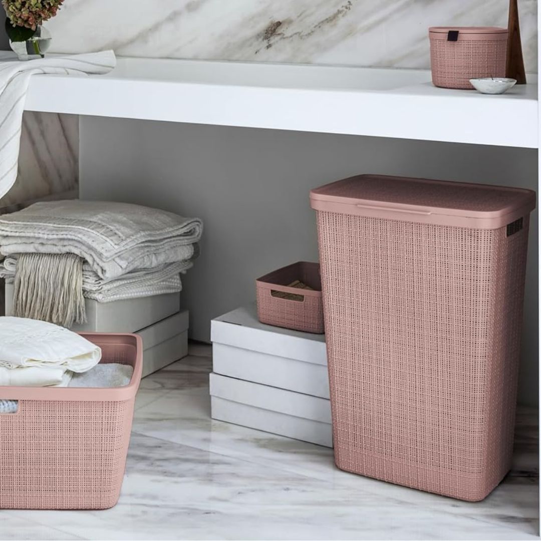 CURVER Jute Pink Dawn Home Storage Boxes and Laundry Basket Clothes ...