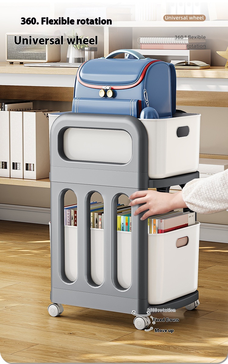 A102⭐School bag storage rack movable trolley book storage rack pulley ...