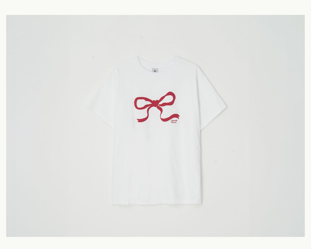 【RONRON】 EMBO HEART RIBBON BASIC FIT T SHIRT EMBO HEART RIBBON BASIC FIT T SHIRT CHARCOAL PINK - RONRON 론론