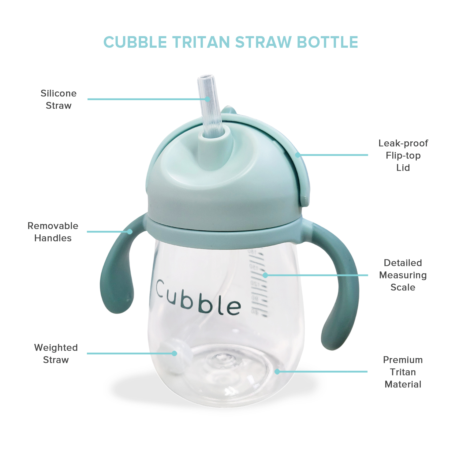 Cubble Tritan Straw Bottle w/ Removable Handles & Weighted Straw 240ml ...