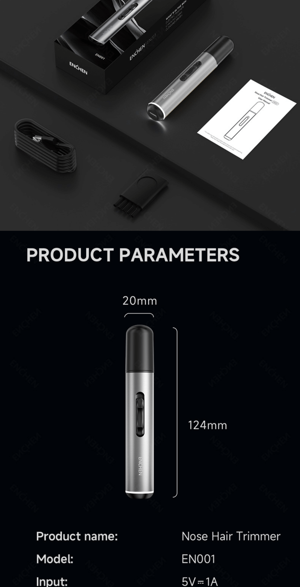 Enchen EN001 Professional Nose Hair Trimmer - Double-edged Cutter Head ...