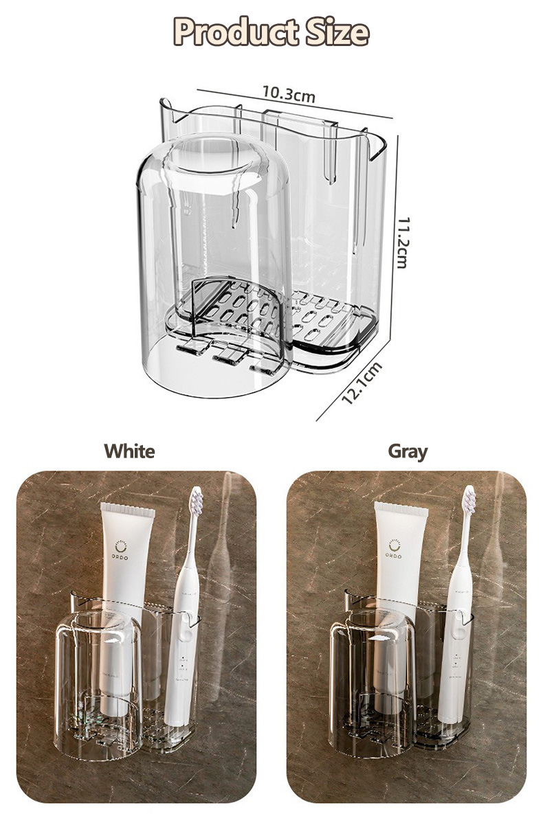 【SG】Wall Mount Toothbrush Holder Teeth Cup Toothpaste Storage Rack No ...