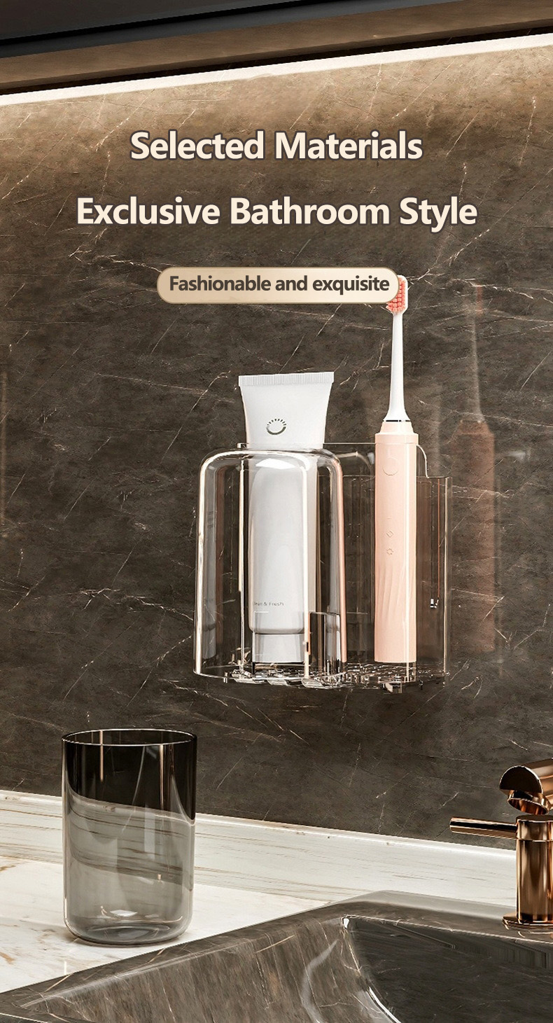 【SG】Wall Mount Toothbrush Holder Teeth Cup Toothpaste Storage Rack No ...
