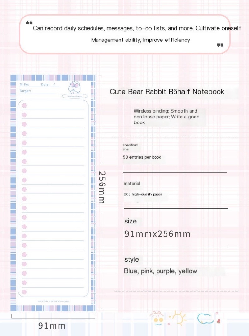 50 Sheets Long Notepad Weekly Planner CheckList To Do List Sticky Notes ...
