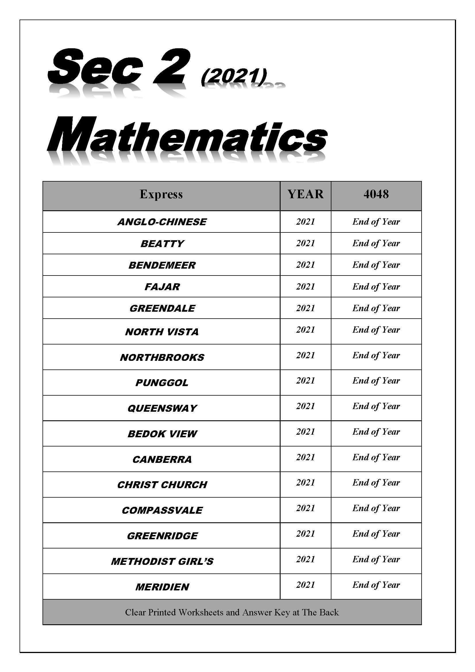 Secondary 2 Mathematics (G1 G2 G3) Express NA NT | Shopee Singapore