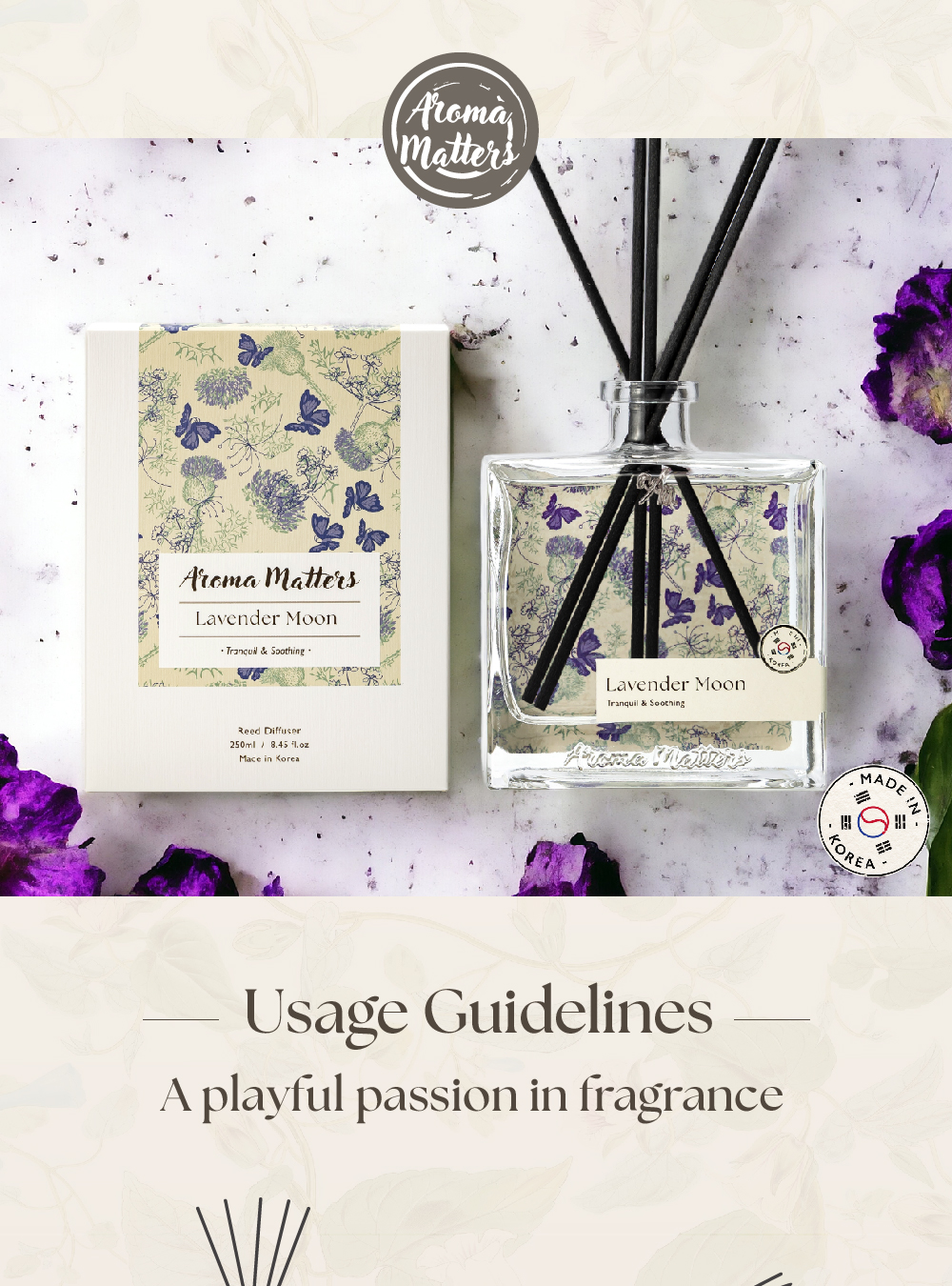 Aroma Matters Lavender Moon Reed Diffuser Made In Korea 120ml and 250ml ...