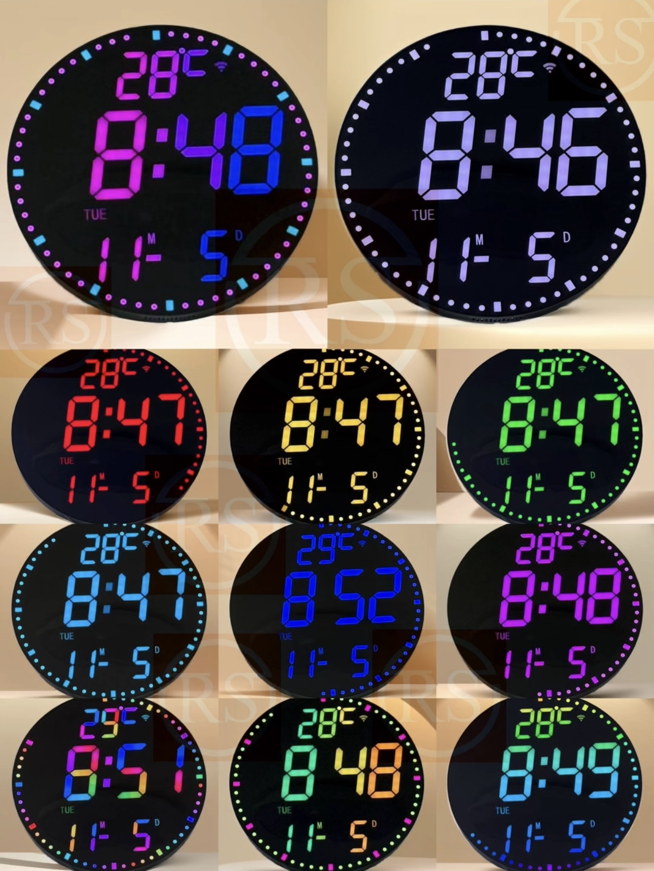 LED Digital Wall Clock Large Screen Temperature Date Day Display Smart ...