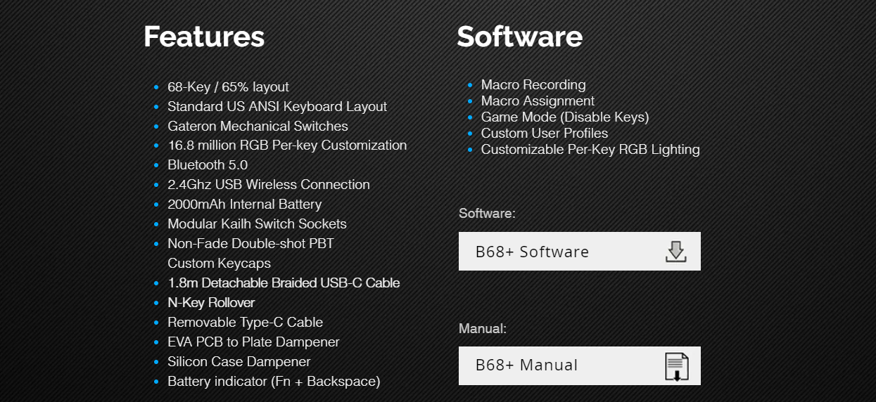 Tecware B68+ RGB Backlit Wireless Mechanical Keyboard, 3 Mode, 68-Key ...