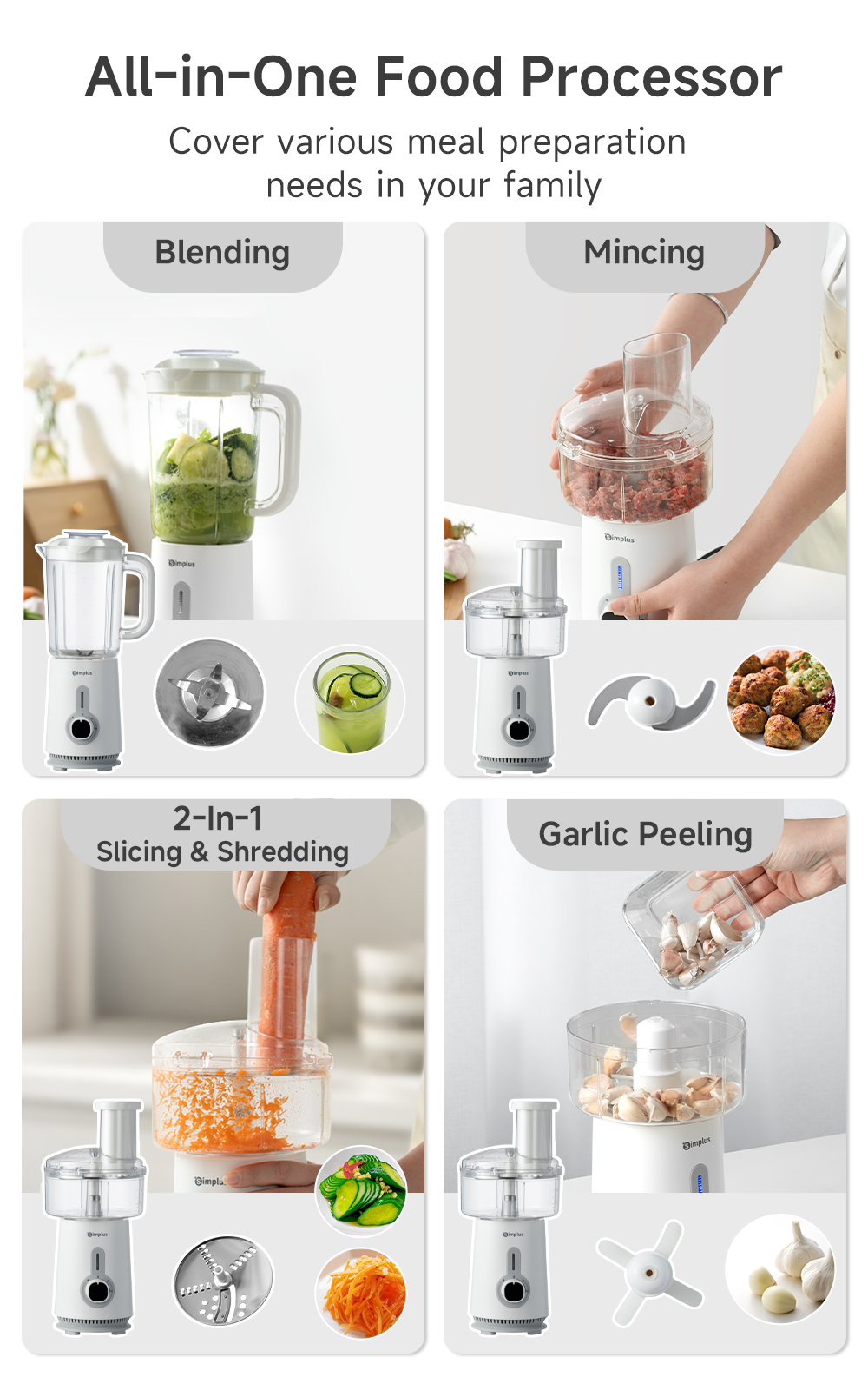 Simplus Multi-functional Blender | 1.25L+1L Large Jugs | 380W Copper ...