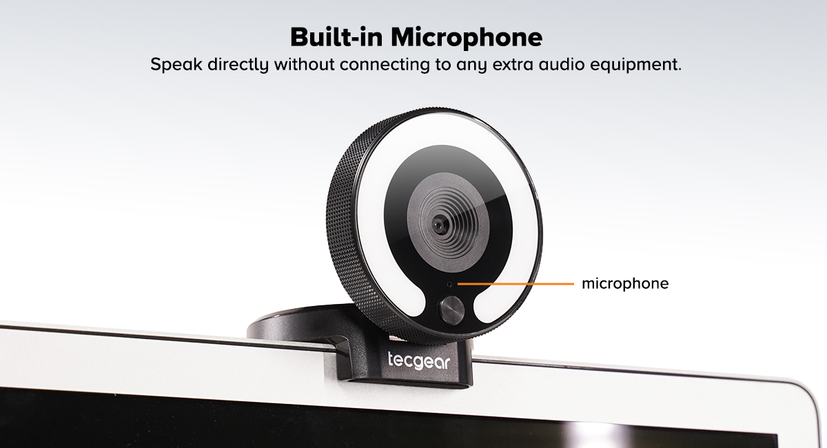 Tecgear Sentinel 2K QHD Auto Focus Webcam with Ring Light, Built-in ...