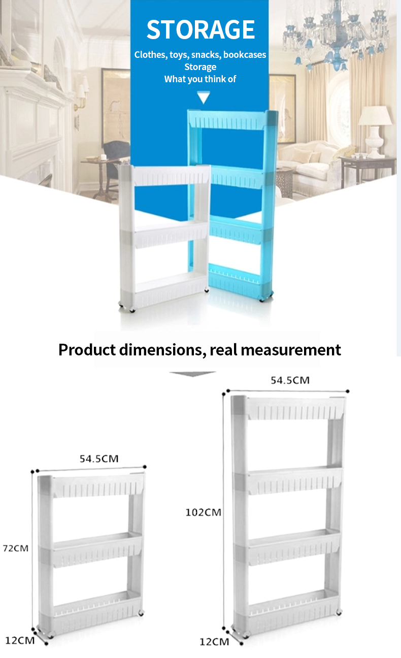 (HOME+) Plastic Seam Rack Storage Rack With Pulley Refrigerator Kitchen ...