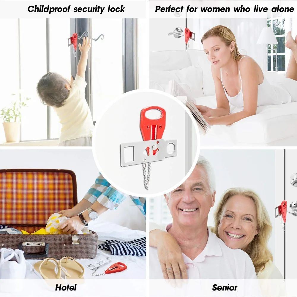 Giftidea Portable Door Lock Safety Latch Metal Lock Travel Home Room ...