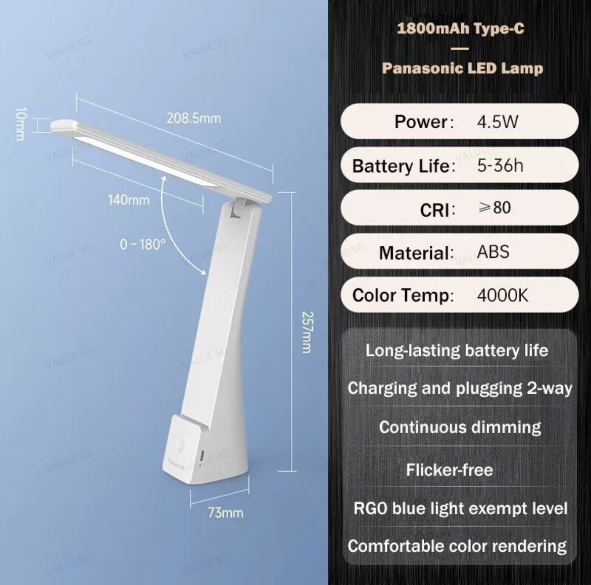 Panasonic Desk Lamp HHLT0348L with Phone Mount USB Charging Light Table ...