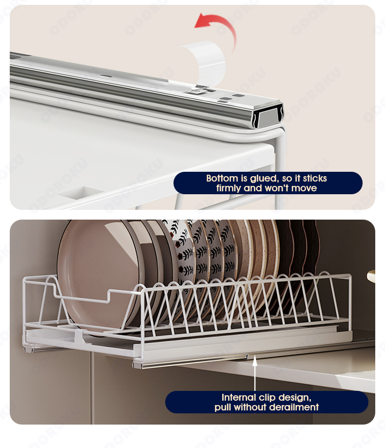 ODOROKU Sliding Cabinet Drawer Rack For Dishes Plates Bowl Organizer ...