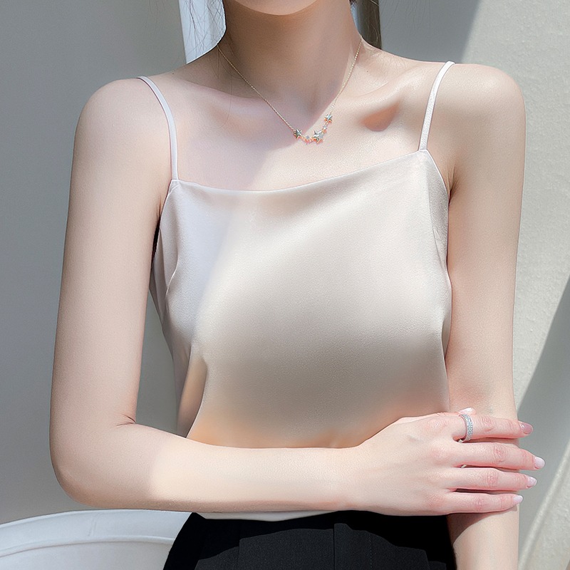 CLOSIVERSE Soft Silky Satin Cami Spaghetti Strap Women Top Silk ...