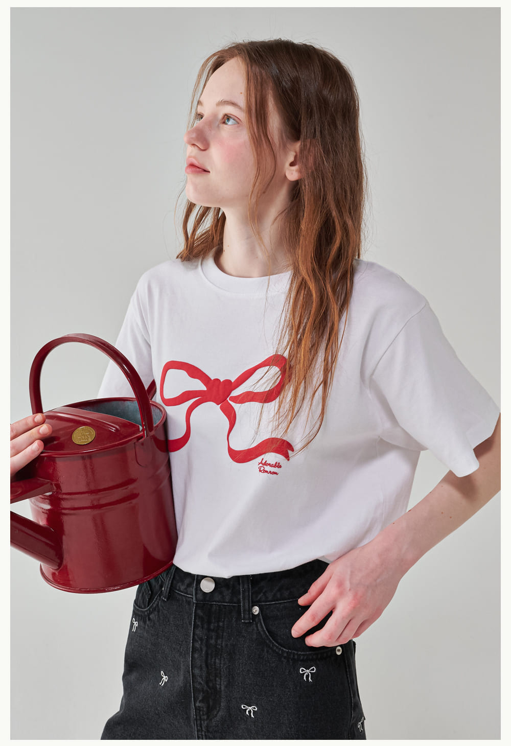 RONRON EMBO HEART RIBBON BASIC FIT T SHIRT | Shopee Singapore