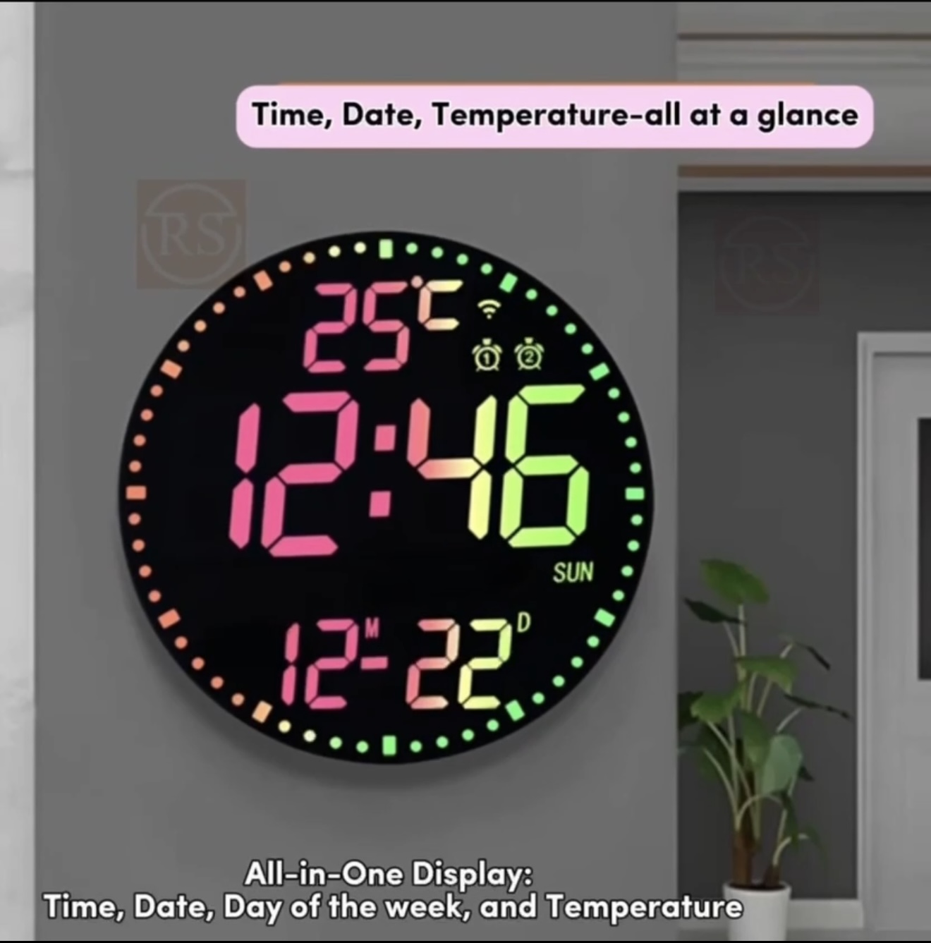 LED Digital Wall Clock Large Screen Temperature Date Day Display Smart ...