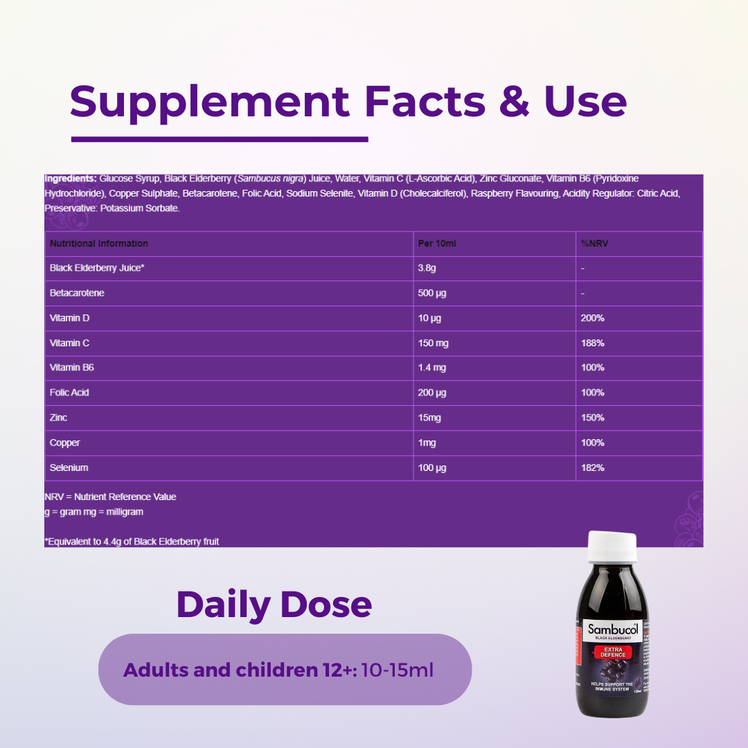 Sambucol Extra Defence Liquid, With Vitamin C + Zinc PLUS Vitamins ...