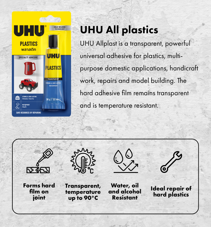 UHU AllPlast / All Plastics Repair Adhesive, 30g/33ml | Shopee Singapore