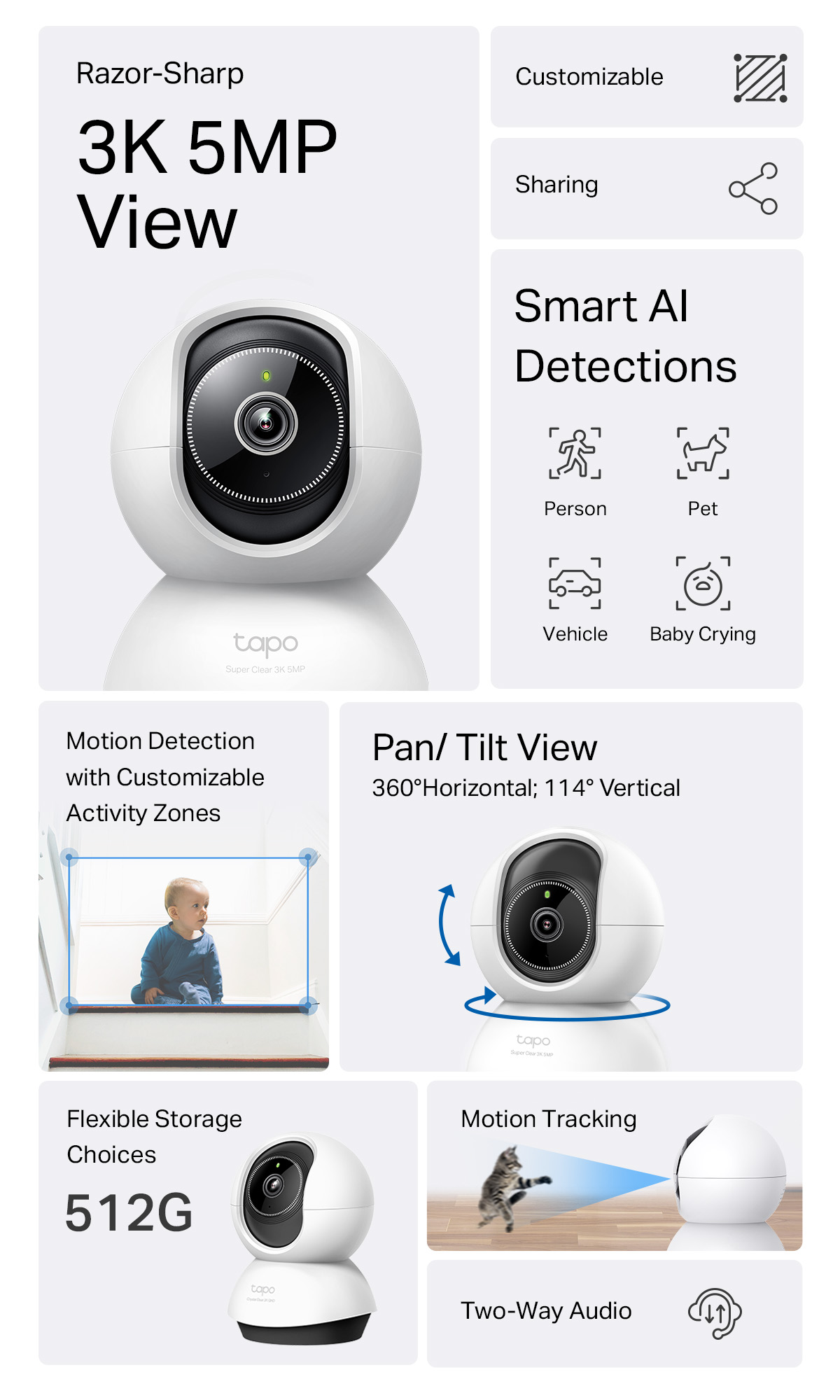 TP-Link Tapo TC74 3K Smart Tracking CCTV IP Security Camera 5MP Pan ...