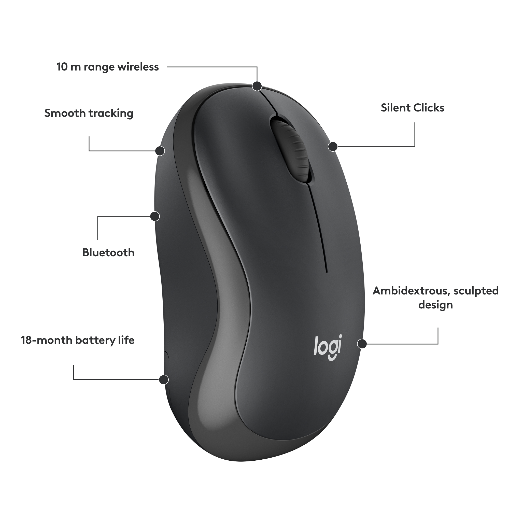 Logitech M241 Silent Bluetooth Wireless Mouse - Graphite, Less Noise ...