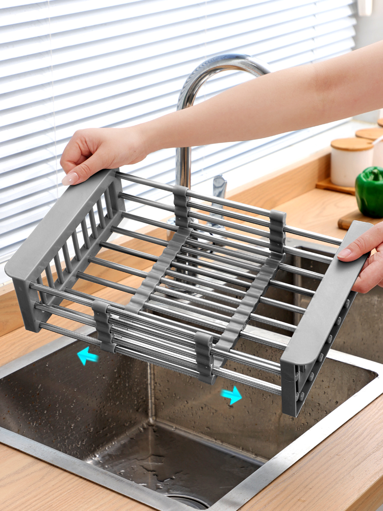 🇸🇬【SG stock】Stainless Steel Kitchen Sink Rack / Extendable Dish Drainer ...