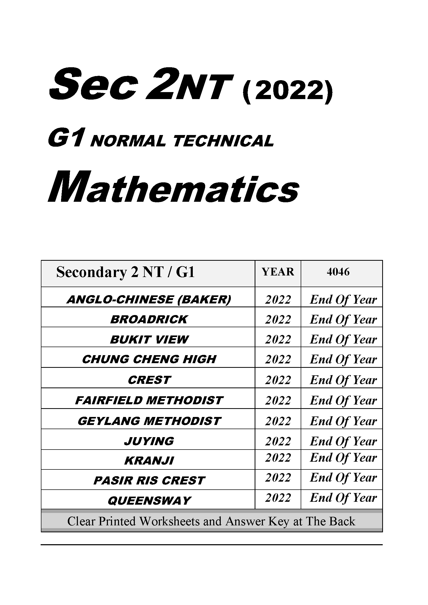 Secondary 2 Mathematics (G1 G2 G3) Express NA NT | Shopee Singapore