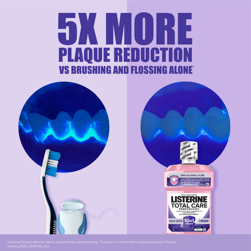 LISTERINE Total Care Zero Less Intense Mouthwash With 10-In-1 Benefits ...