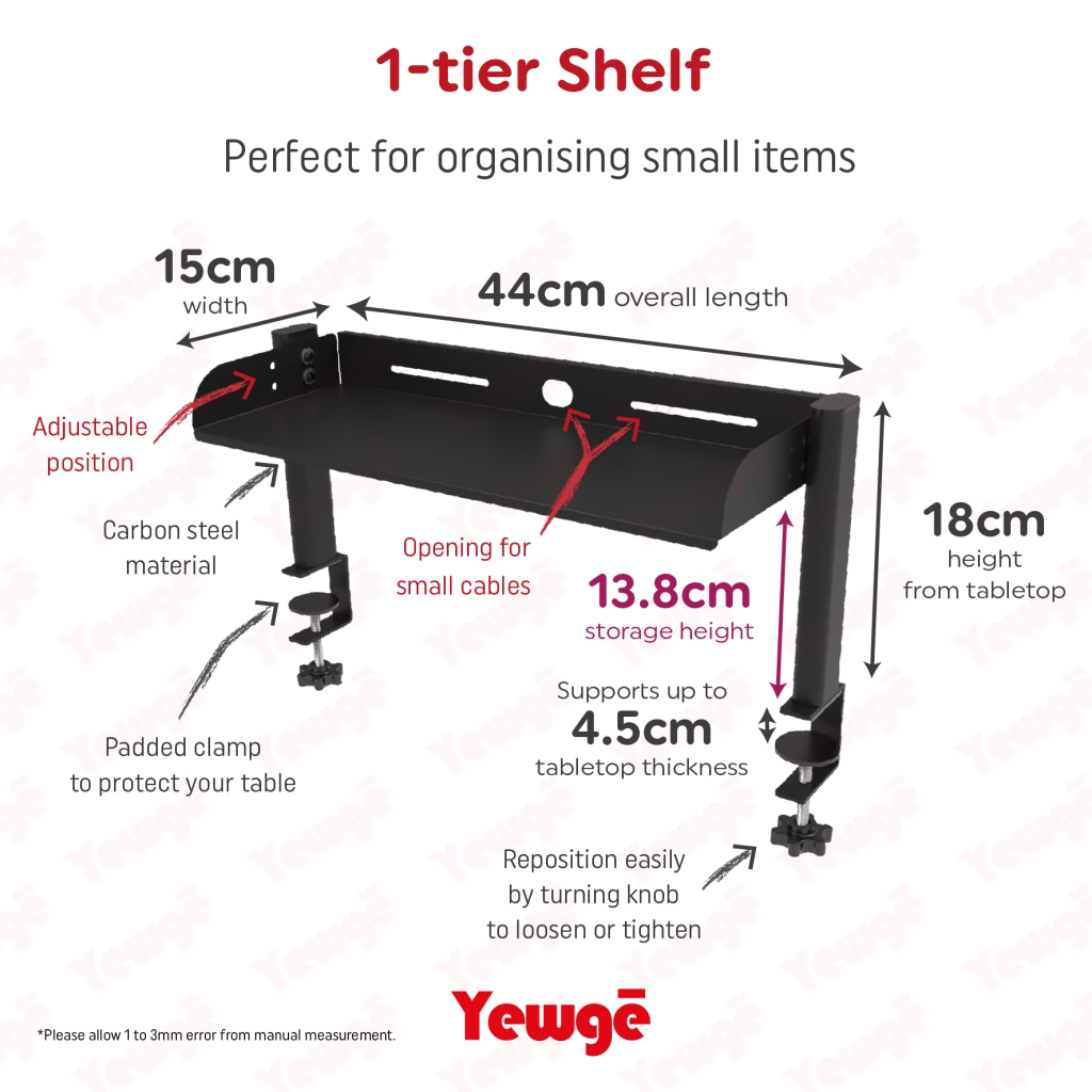 Desktop / Under Desk Clamp-on Metal Organiser Shelf Tabletop Add-on ...