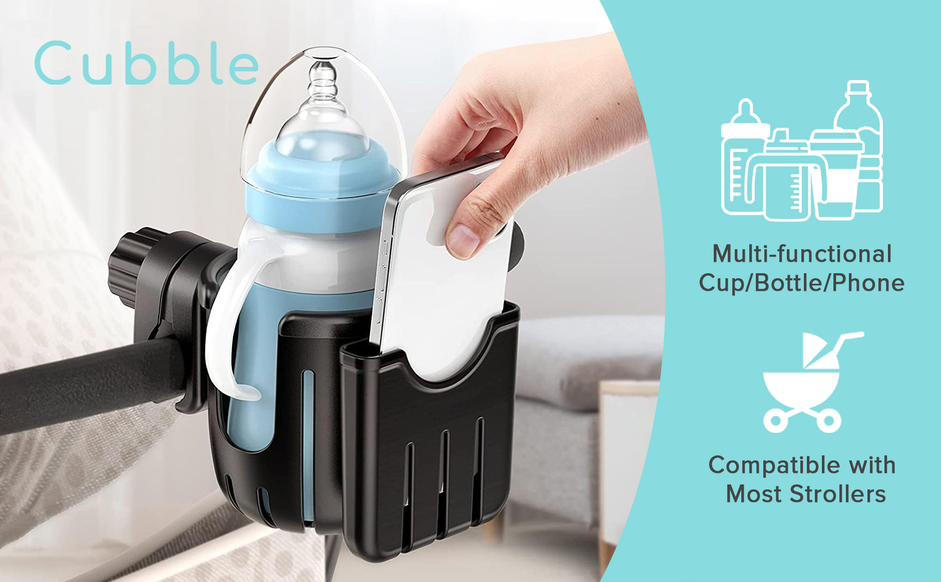 Cubble 3-in-1 Universal Cup Holder with Phone Holder for Stroller / 2 ...