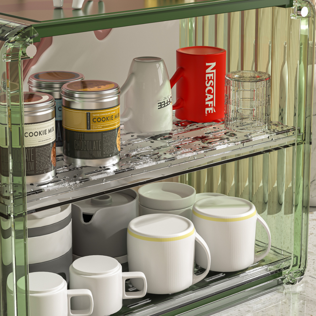 883 Clear PS Cup Holder with Drain Tray Stackable Drinkware Organizer ...