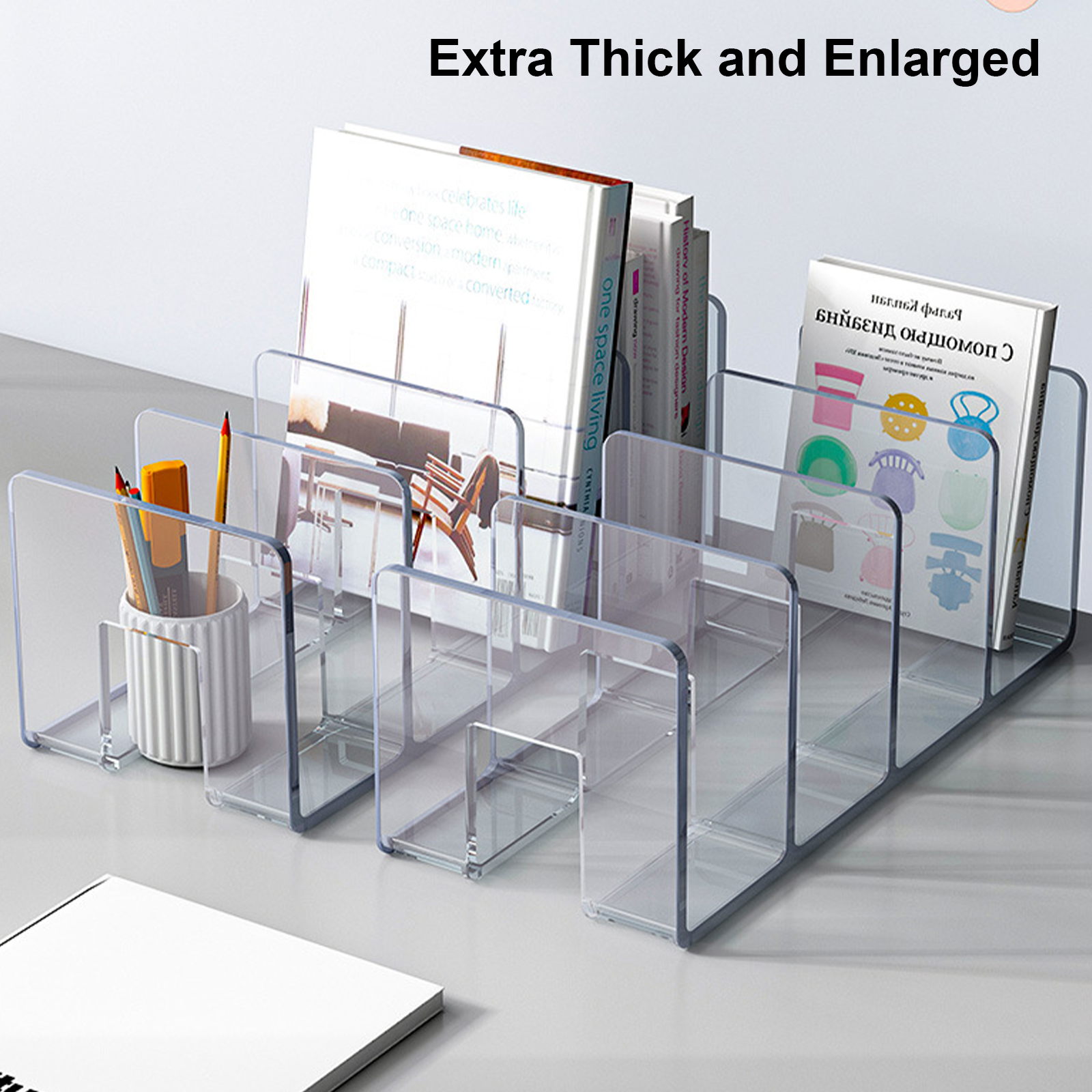 【SG】Book Stand Acrylic Bookend Divided Desktop Book Organizer Storage ...