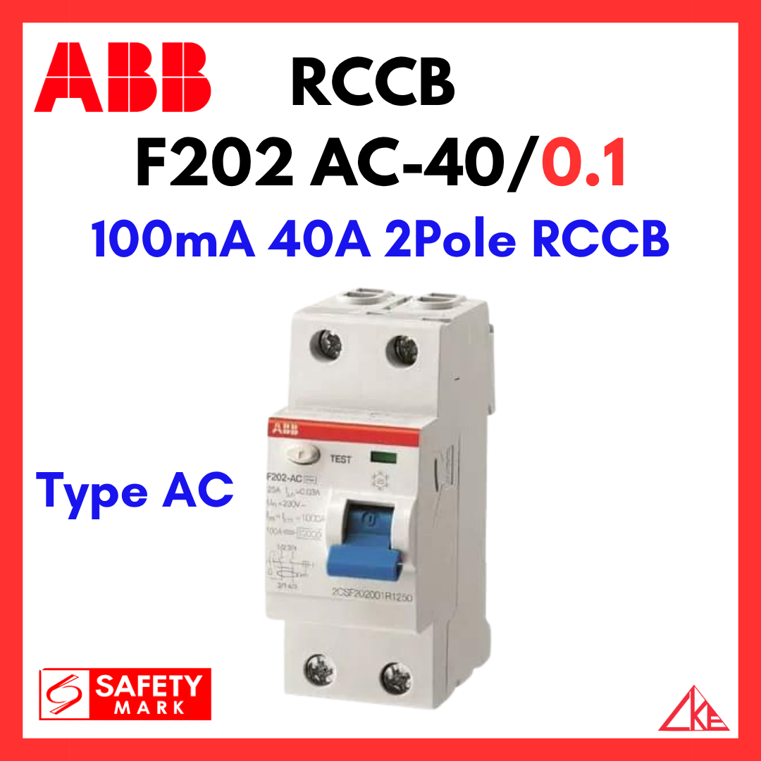 ABB RCCB F202 AC-40/0.1 100mA 40A 2Pole ELCB | Shopee Singapore
