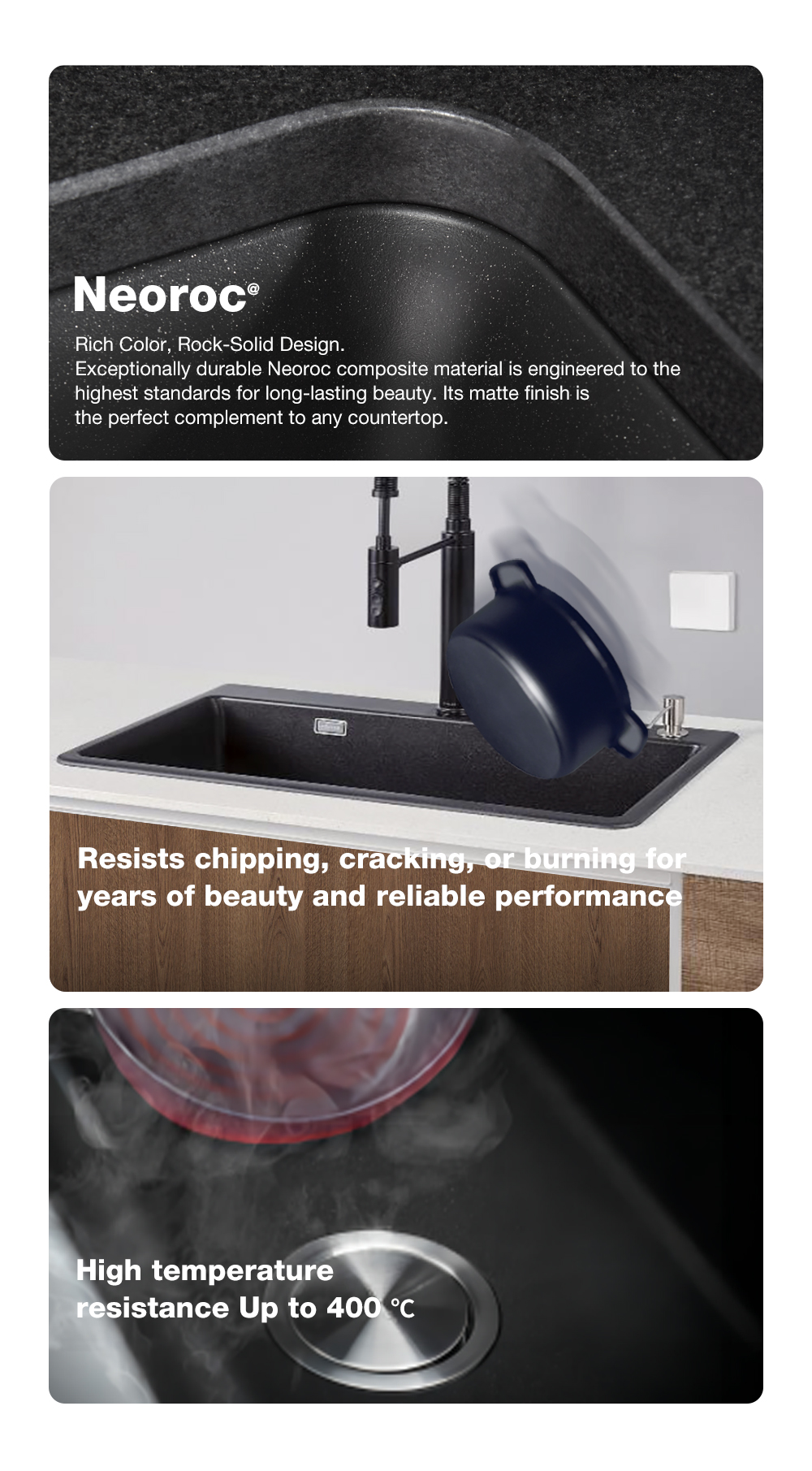 KOHLER Cairn Neoroc Kitchen Sink Top / Under-counter Matte Black K ...