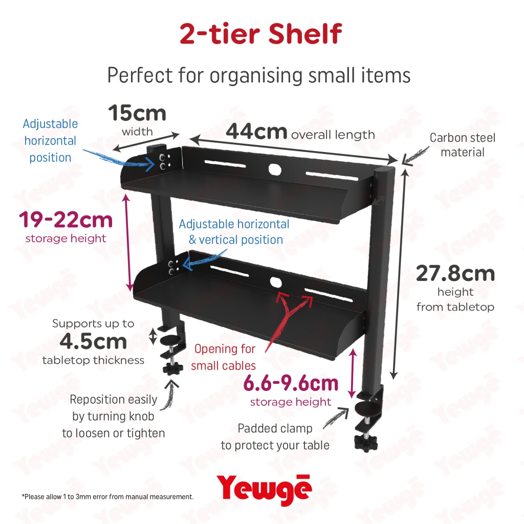 Desktop / Under Desk Clamp-on Metal Organiser Shelf Tabletop Add-on ...