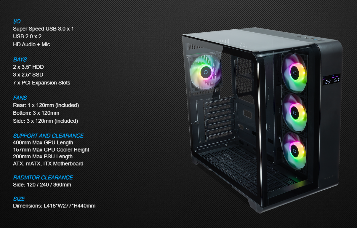 TECWARE ARC ARGB Curved Tempered Glass ATX Casing with CPU & GPU ...