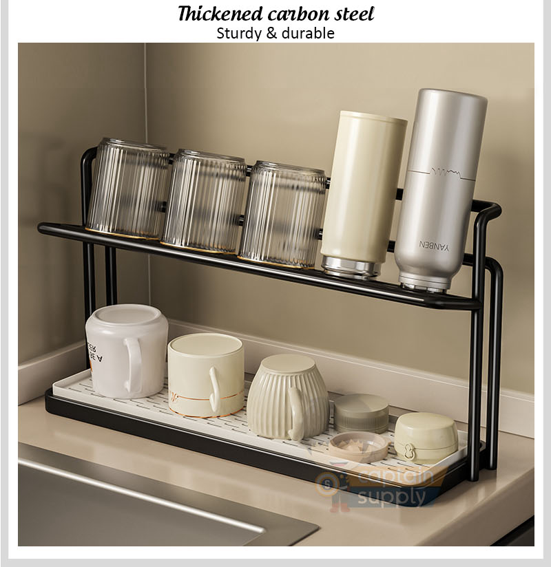 2-Tier Slim Cup Drying Rack Stand with Detachable Draining Tray ...