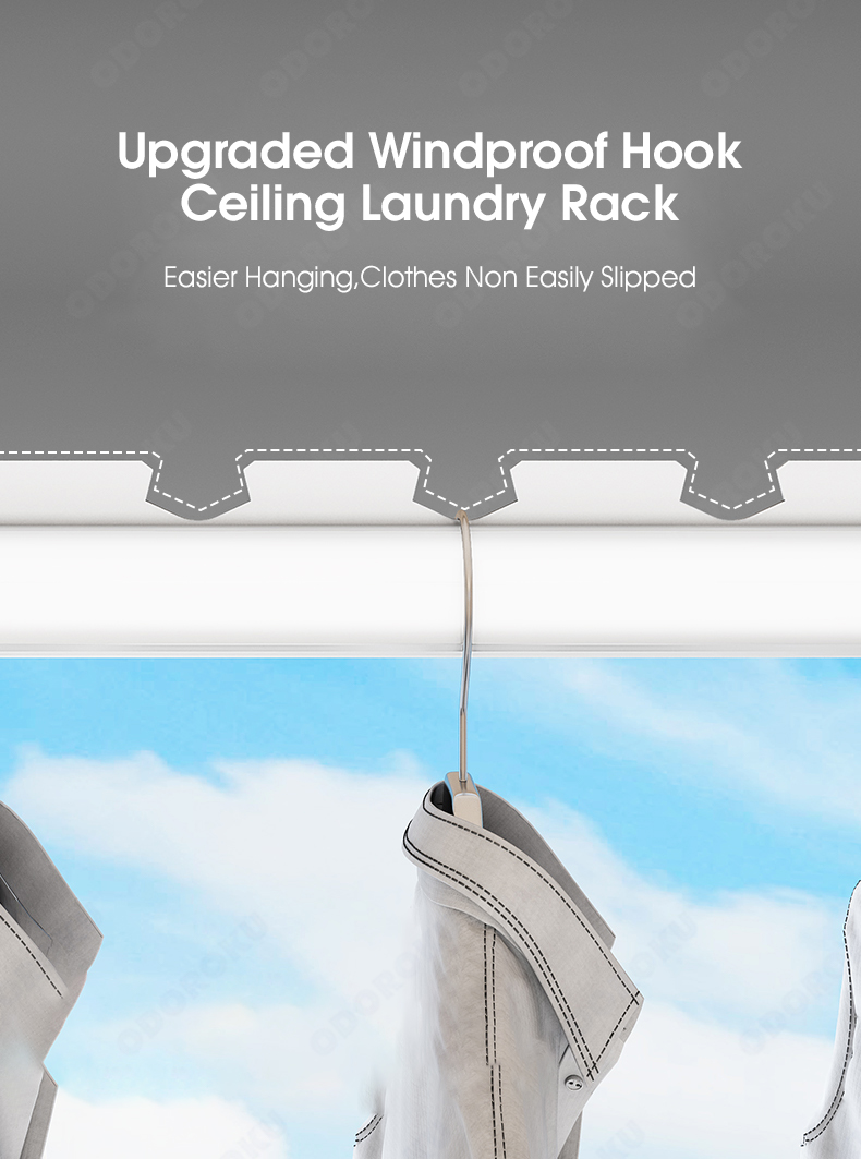 ODOROKU 1.2/1.5/2/2.4m Aluminum Windproof Clothes Drying Rod Ceiling ...