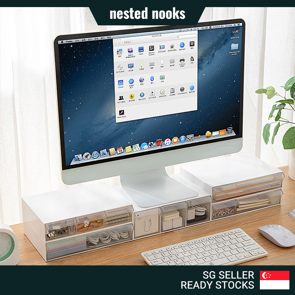 Desk Storage with Clear Transparent Drawers Desktop Monitor Storage ...