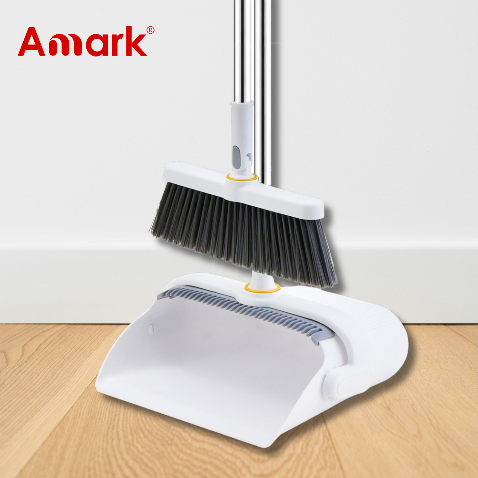 Amark Stainless Steel Dustpan & Broom Set - Compact Standing Design ...
