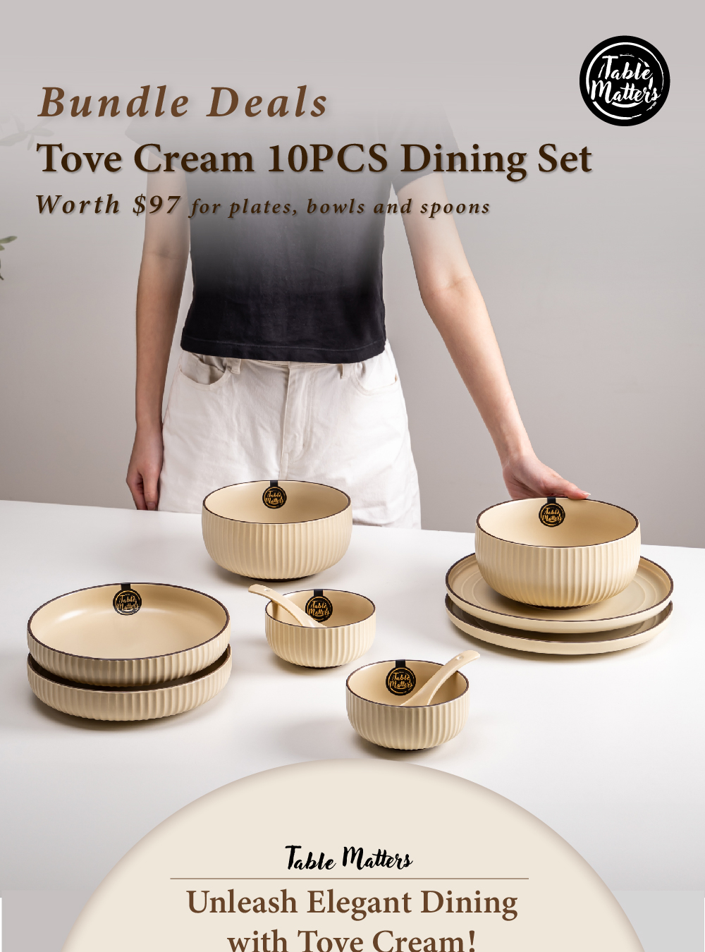Table Matters - Tove Cream 10PCS Dining Set - Worth $109 [Plate |Bowl ...