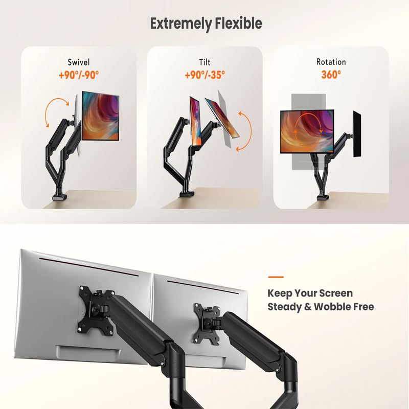 32-inch adjustable dual-screen monitor stand with 360° rotatable screen ...